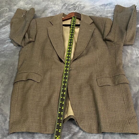 Haggar Mens Black Label Mens Blazer Jacket 44L Houndstooth Wool Blend Brown - Picture 8 of 14